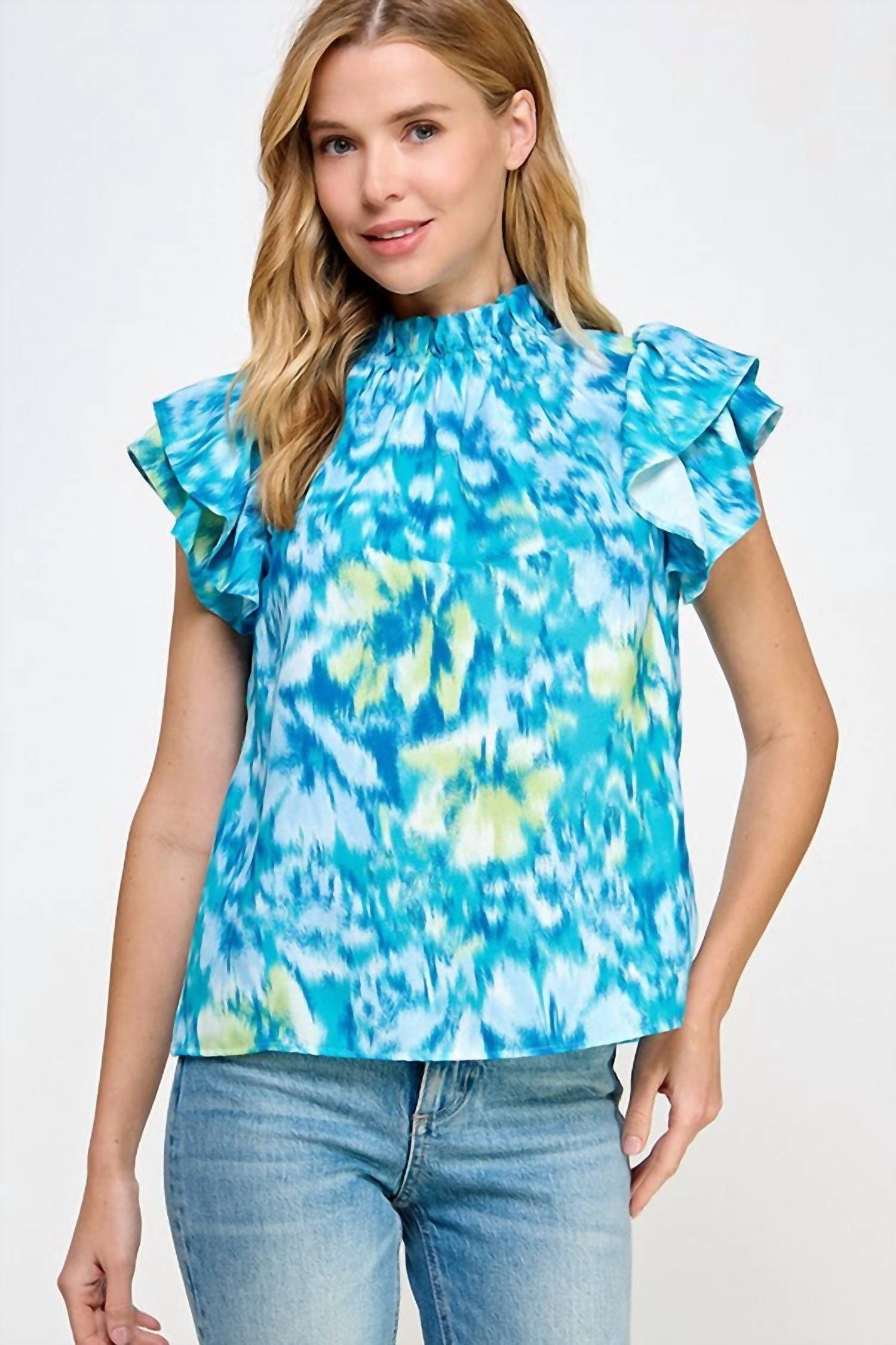 

Топ с воротником-рюшами в цвете морской волны 2 Hearts Apparel, Teal