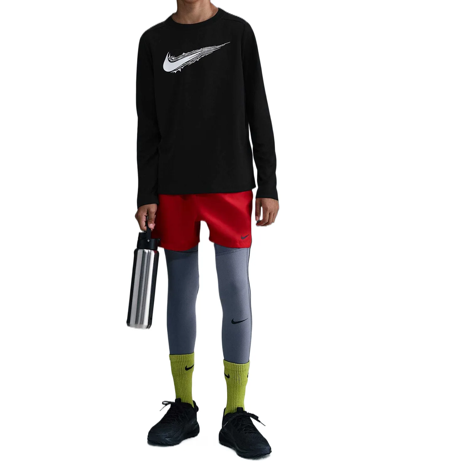 Детская спортивная футболка с круглым вырезом Nike, черно-белый — фото 3