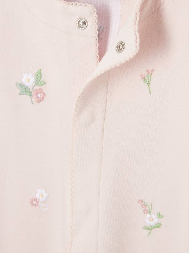 Детский комбинезон для сна из пима-хлопка с цветочной вышивкой John Lewis Heirloom Collection, Pink — фото 3