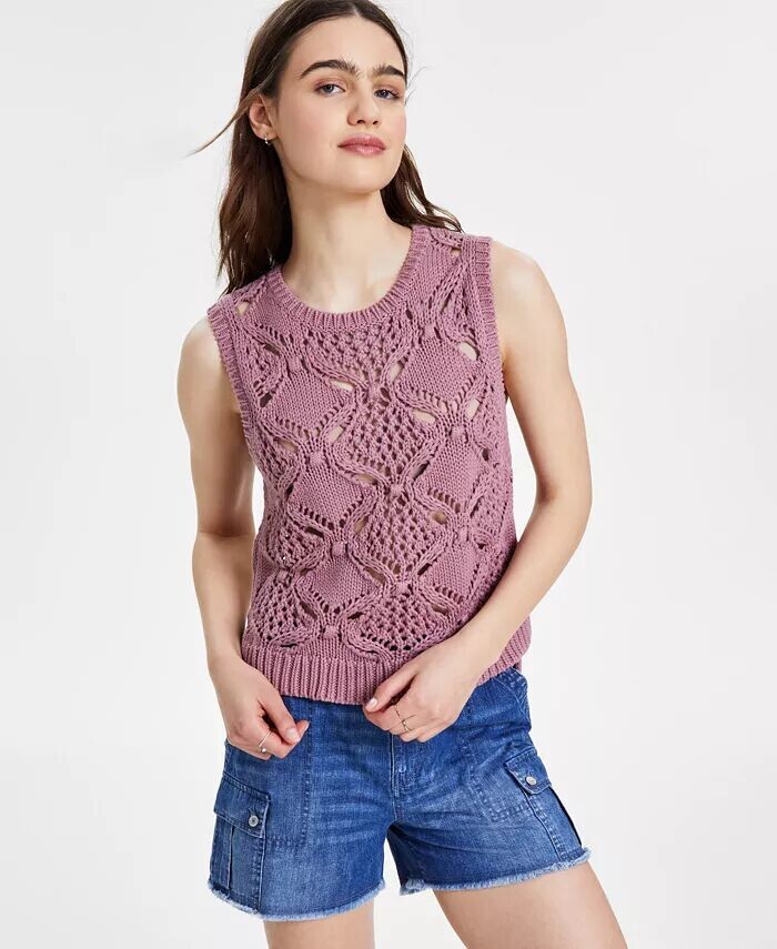 

Женский хлопковый свитер крючком с бриллиантами Lucky Brand, розовый