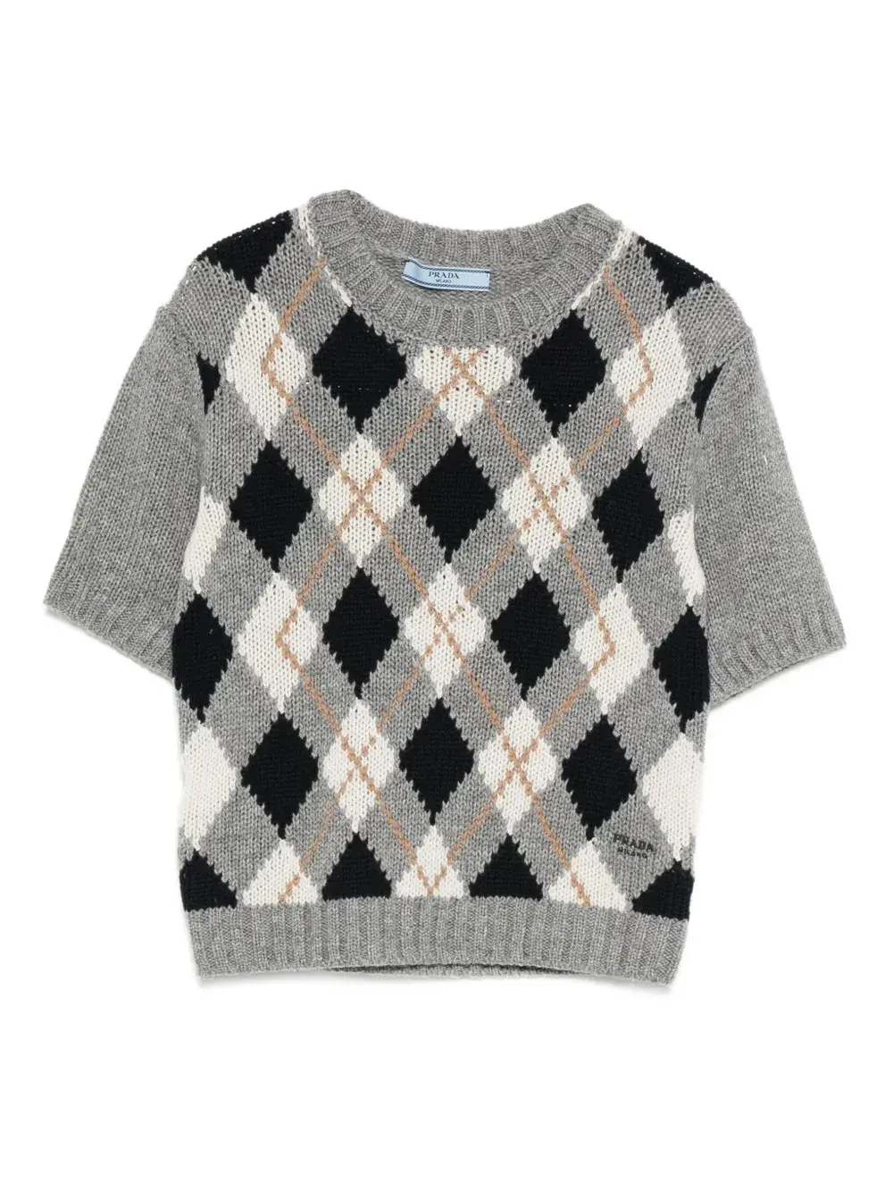

Свитер с короткими рукавами и узором «ромбы» Prada, серый