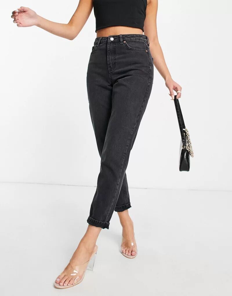 

Черные стираные джинсы Topshop Mom