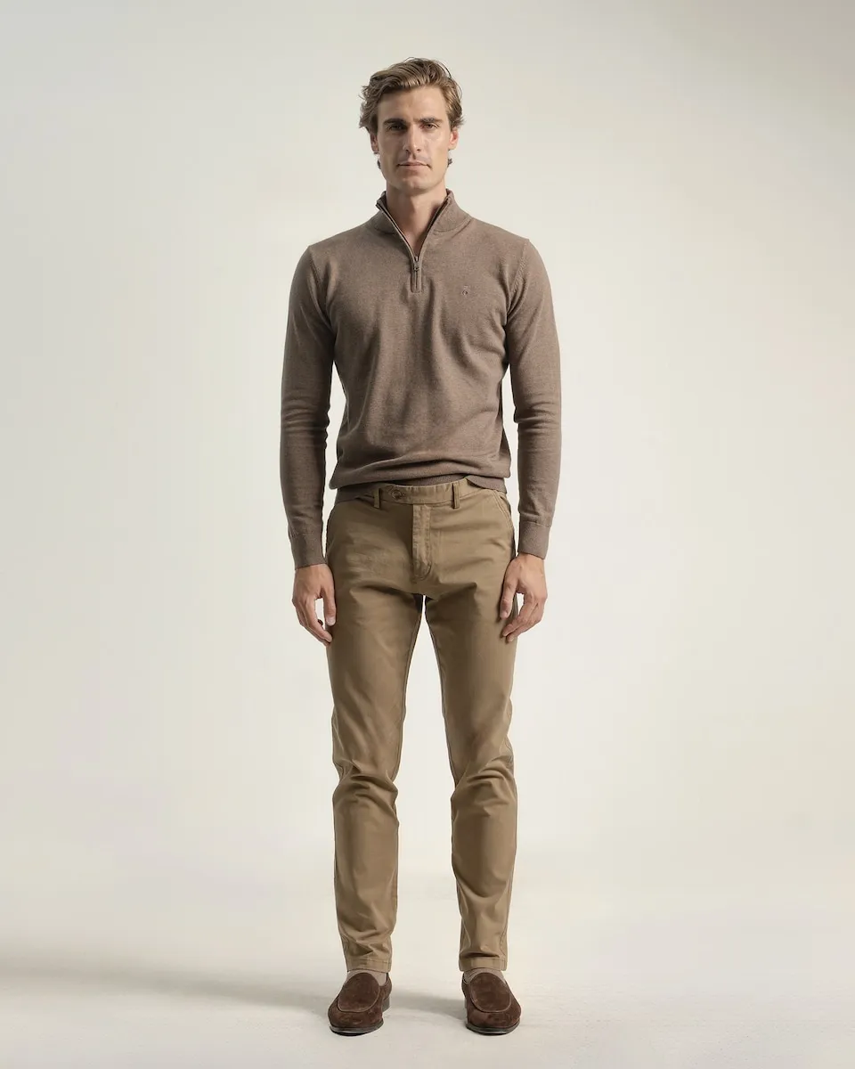 

Мужские хлопковые брюки чинос с твиловым плетением, облегающего кроя PuroEgo, бежевый