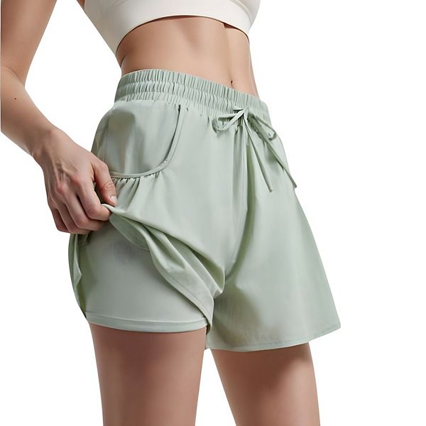 

Женские шорты для активного отдыха с высокой талией, шнурком, плиссированными карманами по бокам и свободным кроем Anna-Kaci, Green