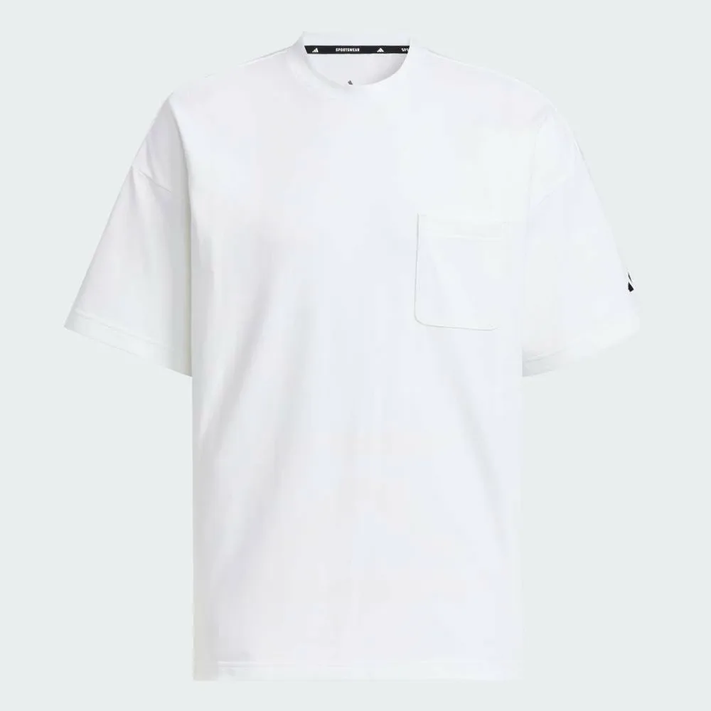 Футболка Adidas свободного кроя из плотного трикотажа с коротким рукавом и карманом, цвет White — фото 4