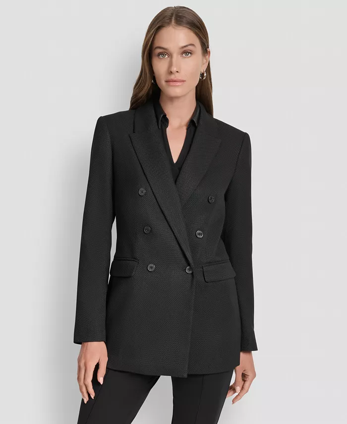 

Женская двубортная куртка плетения «рогожка» DKNY, черный
