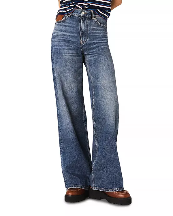 

Джинсы с высокой посадкой и широкими штанинами синего цвета Maje, синий