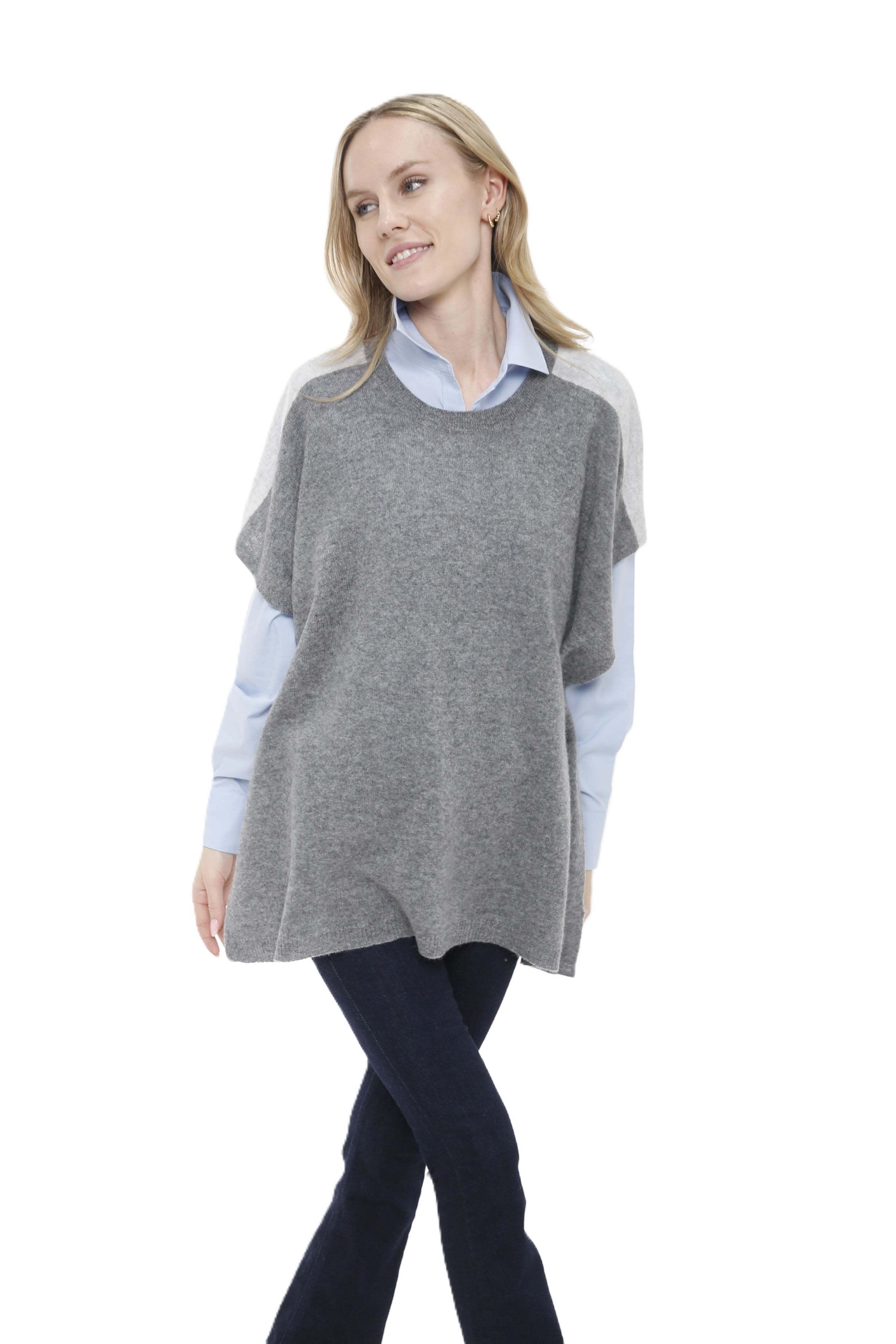 

Кашемировое пончо с цветовыми блоками In2 by InCashmere, mid htr grey combo