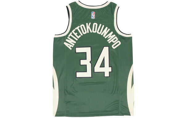 Футболка баскетбольная майка жилет nba retro fan edition milwaukee bucks alphabet 34 армейский Nike, зеленый — фото 2