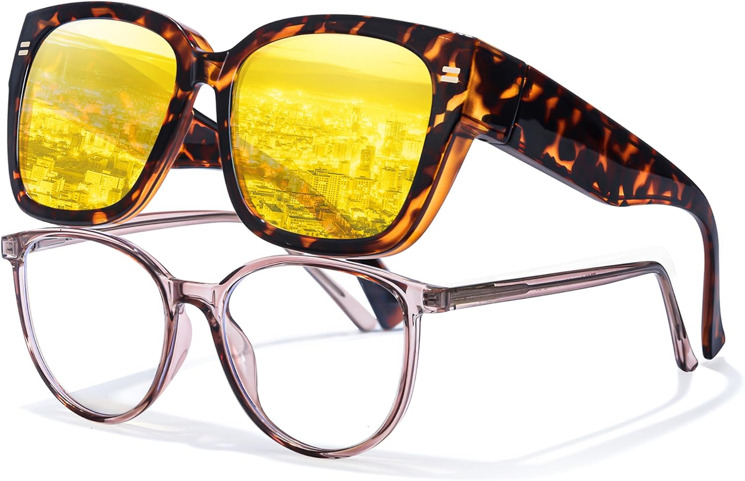 

Очки ночного видения LVIOE для вождения (женщины и мужчины), желтые, поляризованные, для ночного вождения, носят поверх обычных очков N4201, A03 Tortoise Frame / Night Vision