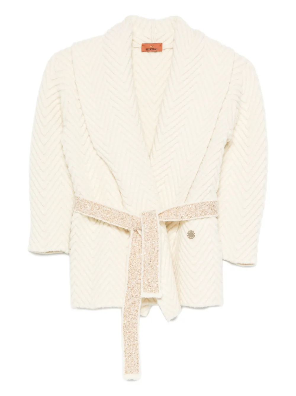 

Жакет с узором в елочку и поясом Missoni Kids, нейтральный