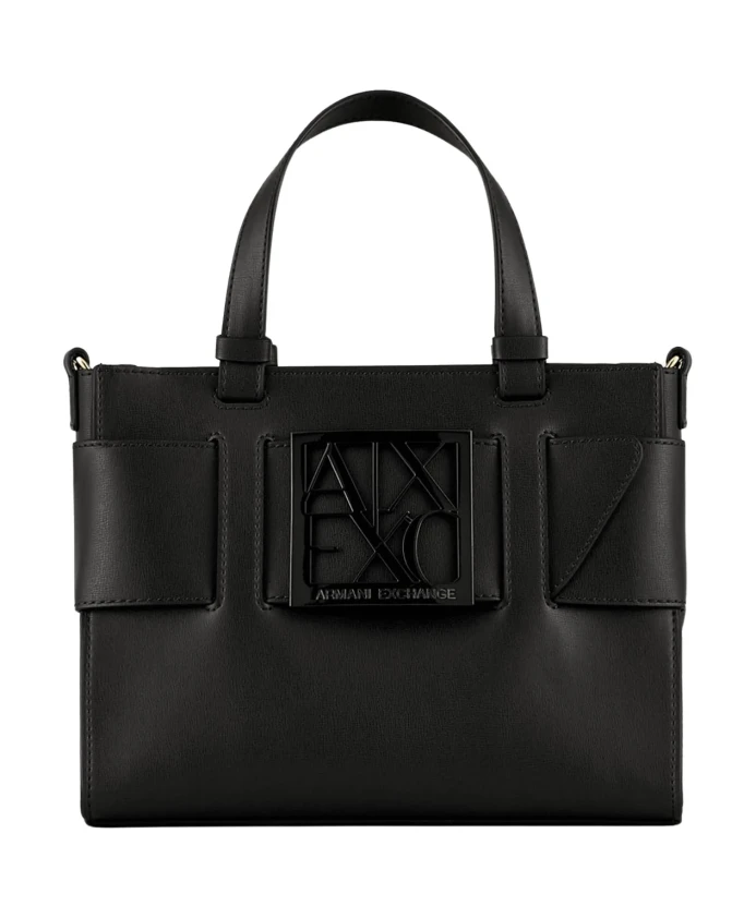 

Черная сумка-тоут с пряжкой с логотипом. Armani Exchange, черный