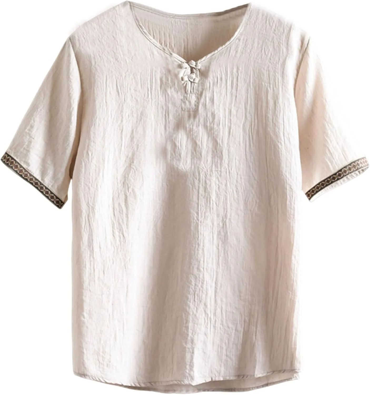 

Мужская льняная рубашка с коротким рукавом и v-образным вырезом