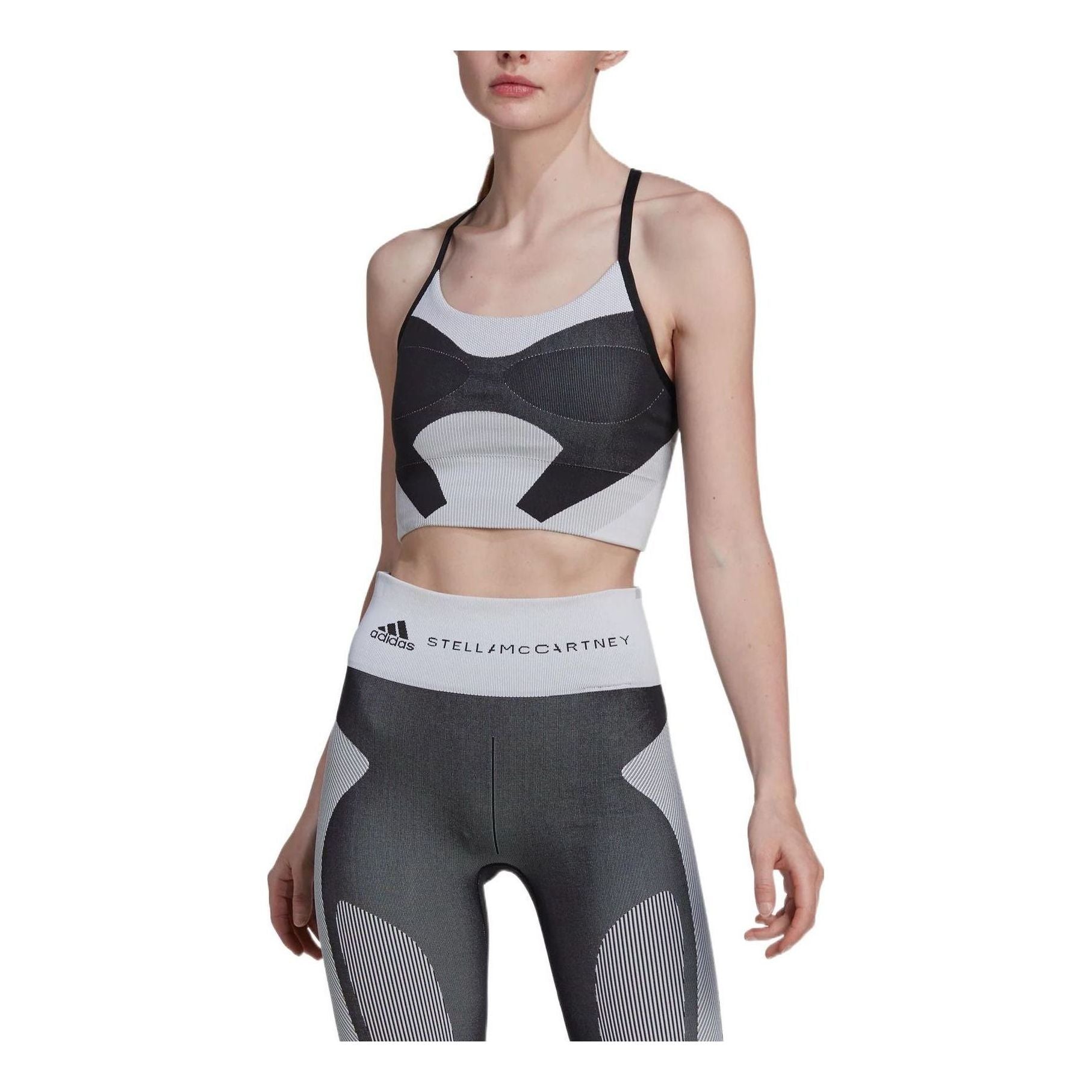 Бюстгальтер (WMNS) adidas by Stella McCartney TrueStrength Yoga Knit Light-Support Bra 'Black White' — фото 3
