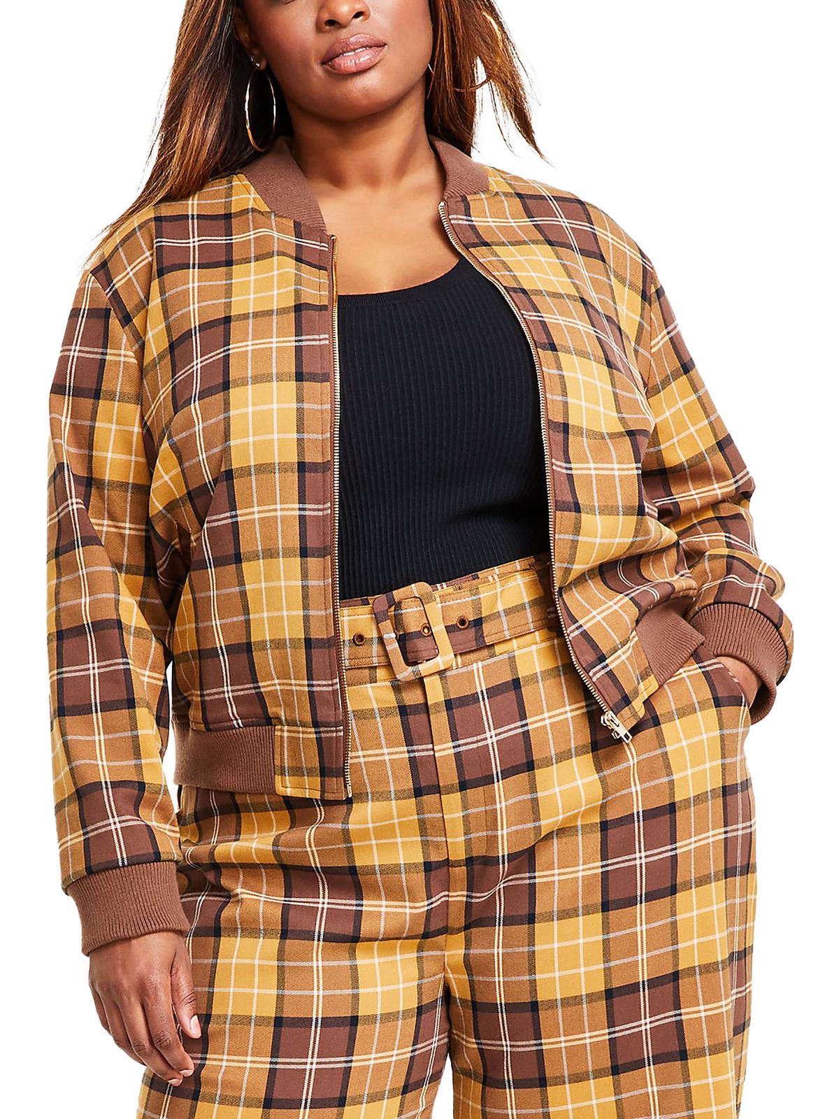 

Плюс Женская легкая короткая куртка-бомбер Nina Parker, цвет brown plaid