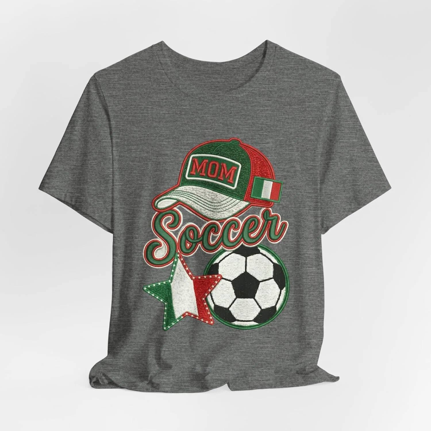 Футболка с принтом Mom Soccer Cap and Ball, итальянский флаг, звезда, Deep Heather — фото 4