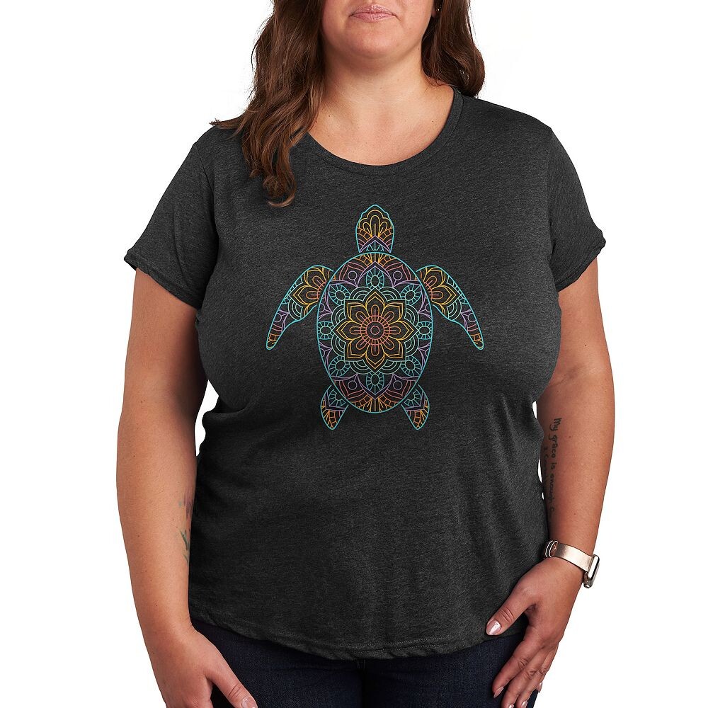 

Футболка Plus с рисунком морской черепахи Rainbow Mandala, цвет Heather Charcoal