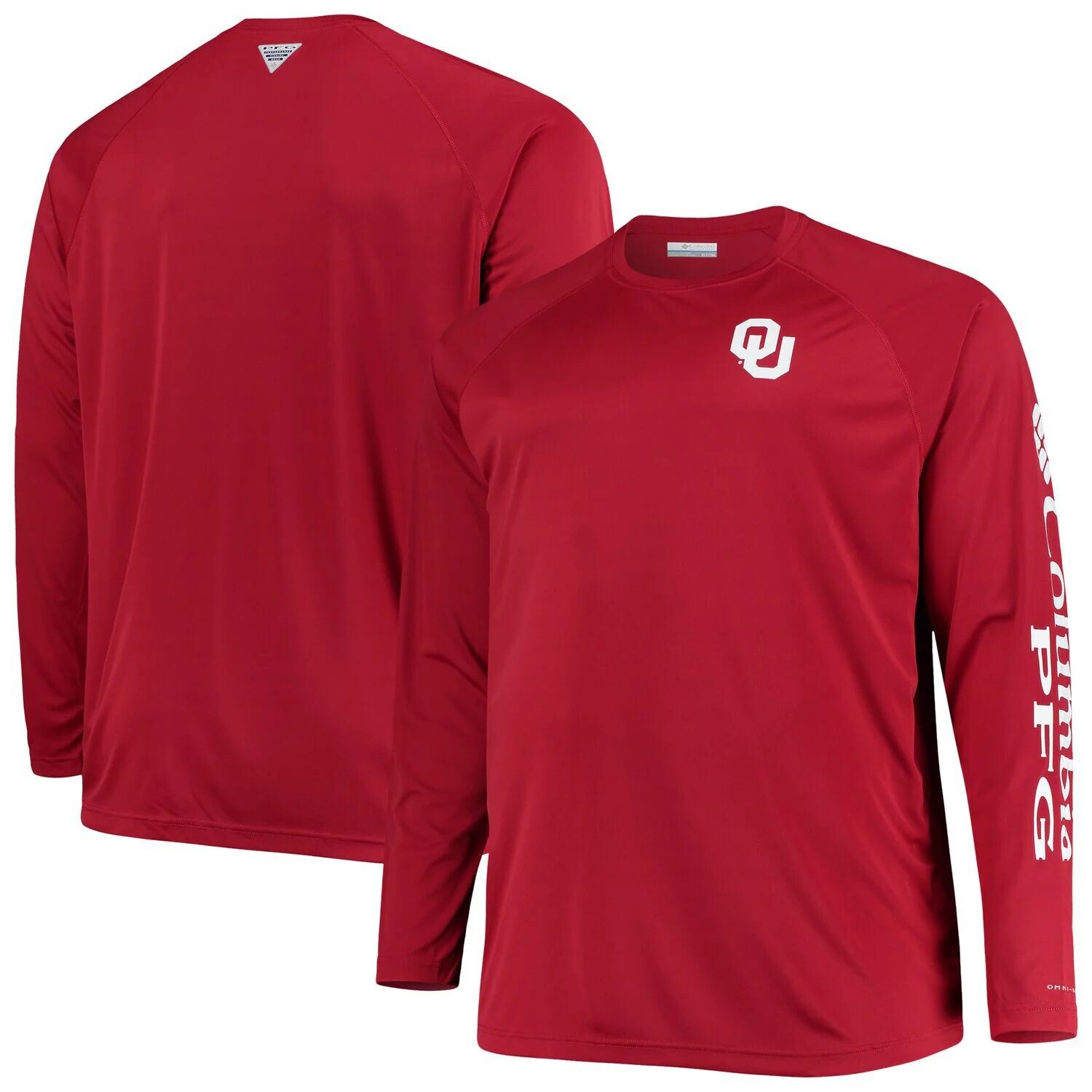 

Мужская футболка Columbia Crimson Oklahomaooners Big & Tall Terminal Tackle Raglan Omni-Shade с длинным рукавом
