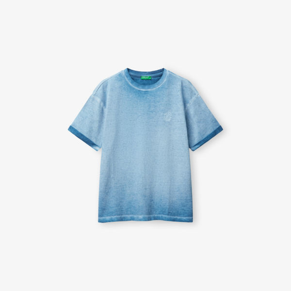 

Футболка оверсайз из хлопкового джерси с эффектом потертости 6-14 лет Benetton, голубой