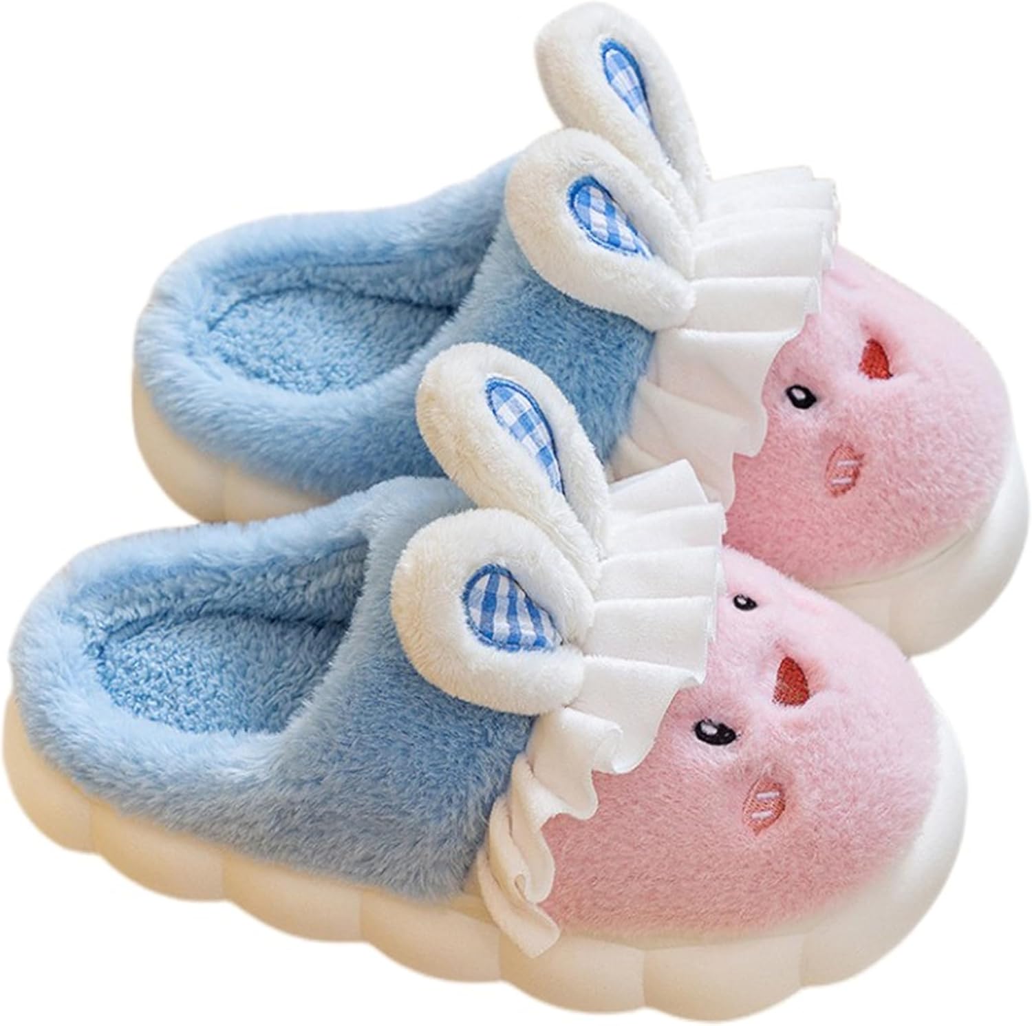 

Женские тапочки-зайчики Мягкие удобные тапочки с животным рисунком Плюшевые теплые зимние хлопковые тапочки для дома Lanfire, синий/розовый