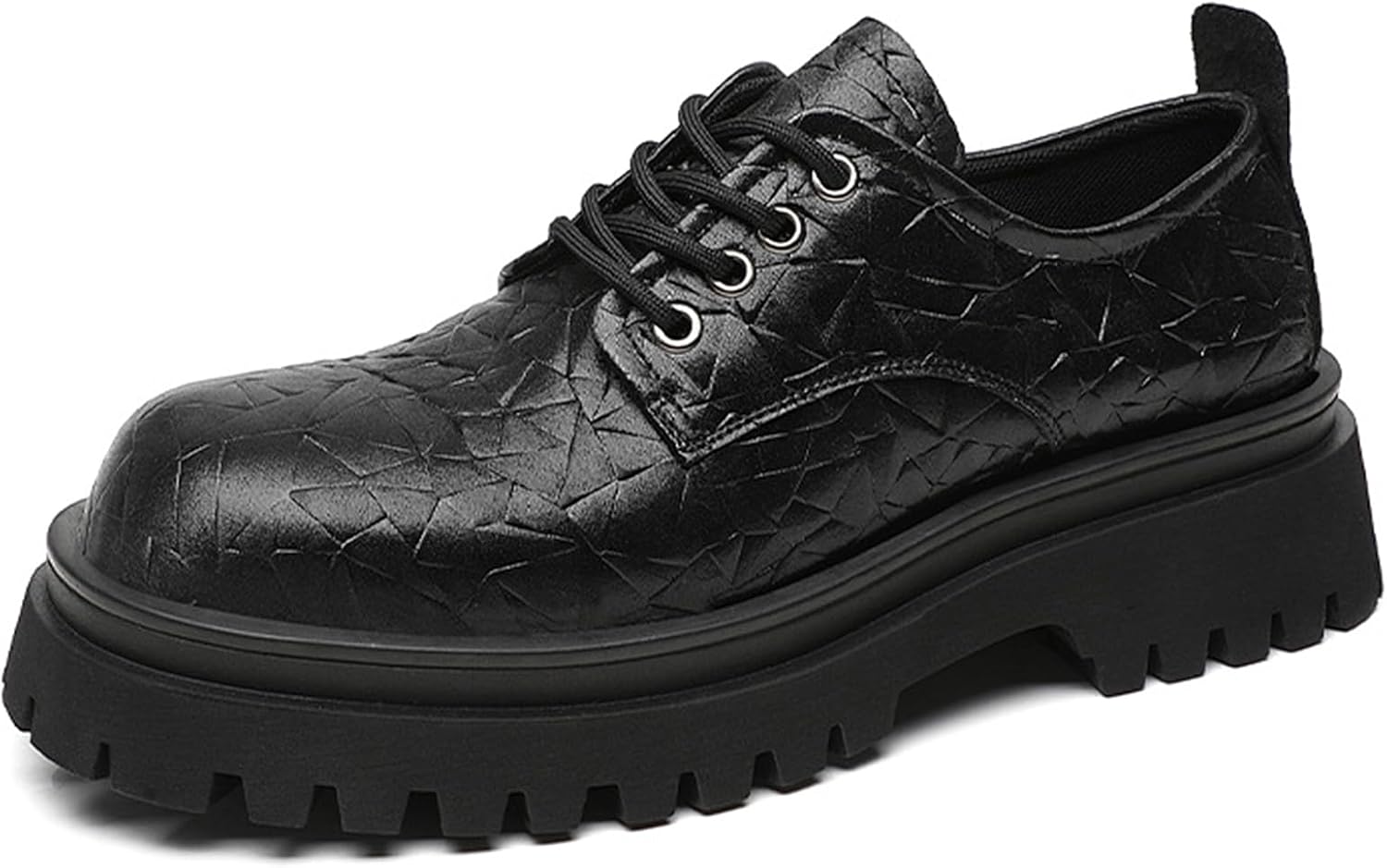 

Мужские кожаные туфли-оксфорды на шнурках с платформой, классические с широким круглым носком, подошва с протектором против скольжения, массивный каблук, деловые и рабочие, повседневные туфли-дерби для увеличения роста Qijozxn, черный