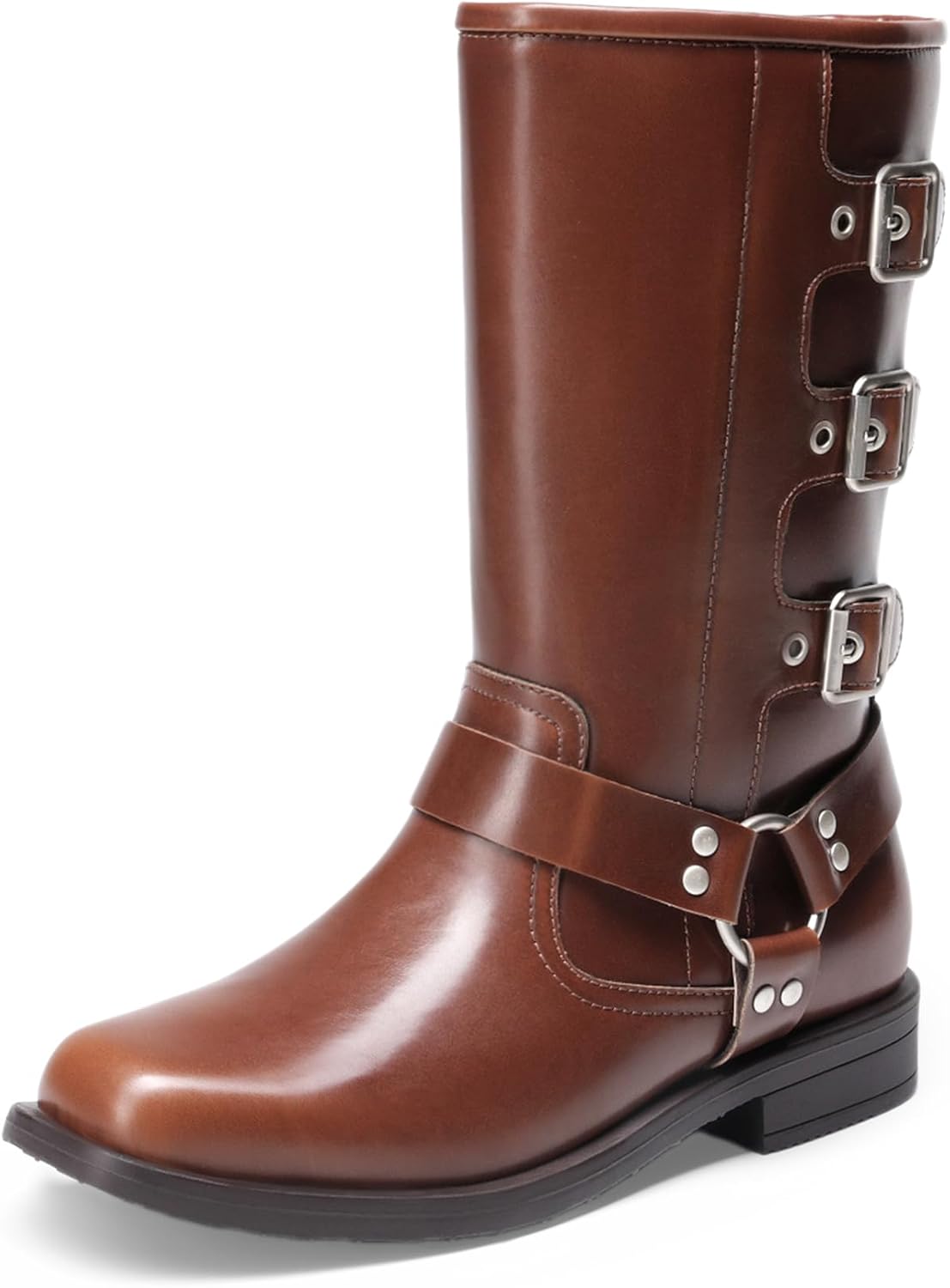 

Сапожки до середины икры для маленьких девочек DREAM PAIRS с боковой молнией и элементами для верховой езды, Brown