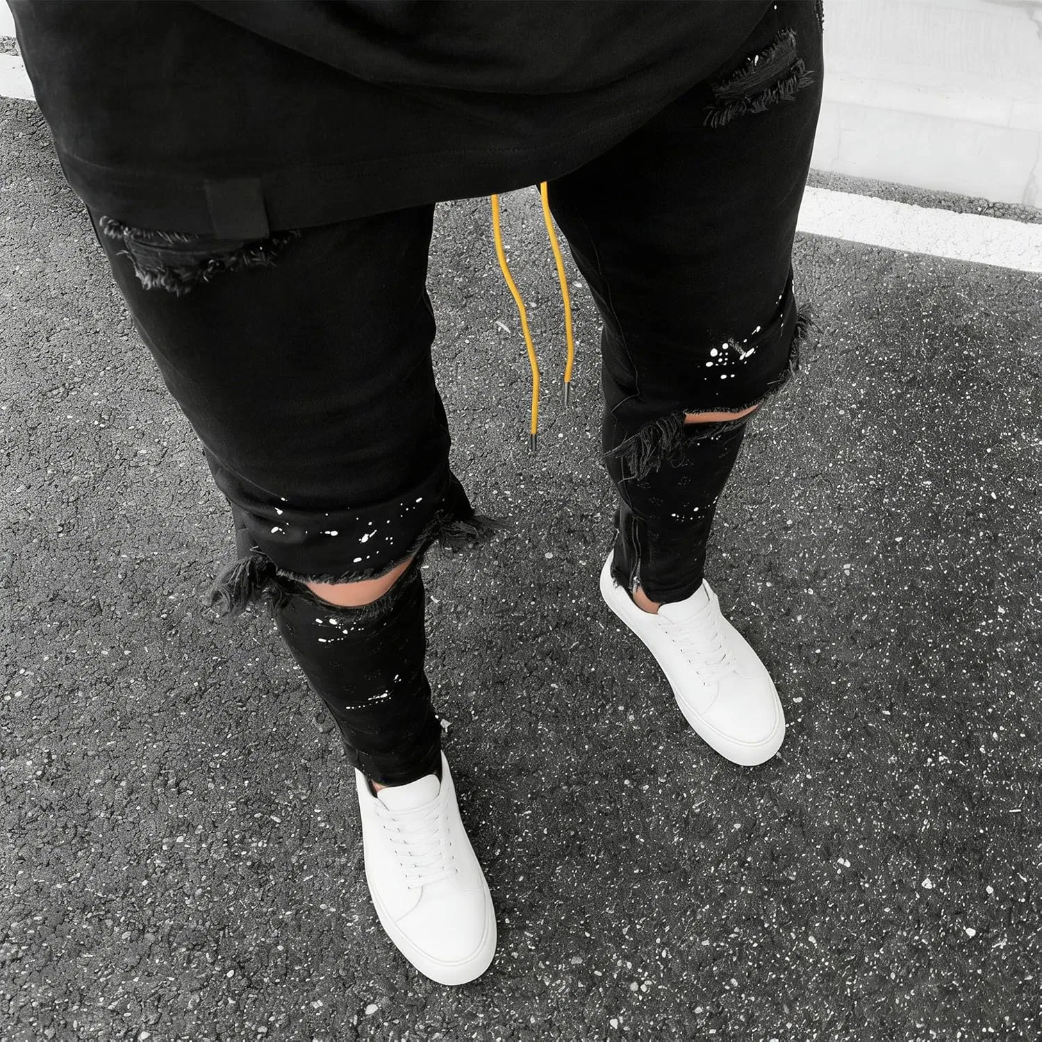 Джинсы скинни, рваные, Regular Fit, Black — фото 3