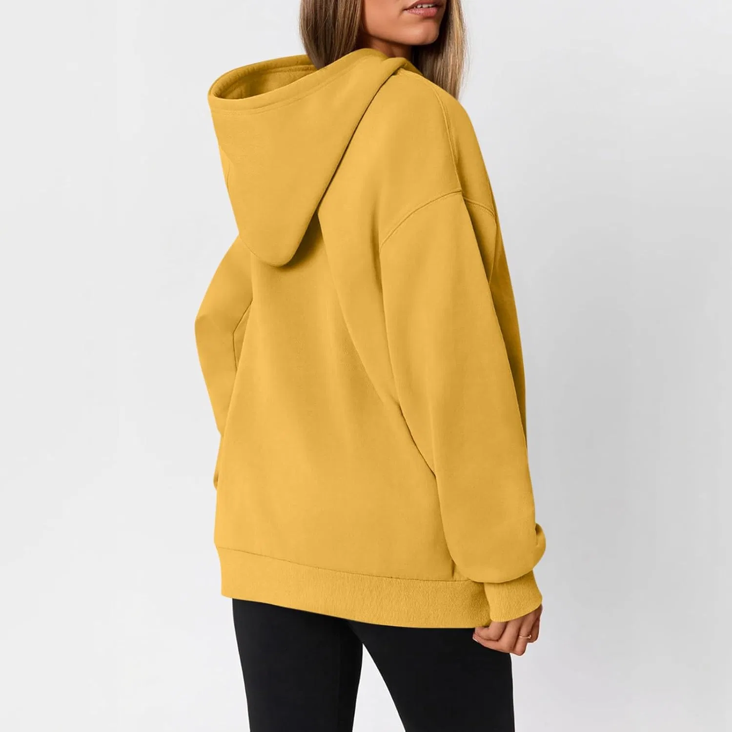 Худи оверсайз женское из флиса, цвет A019-yellow — фото 4