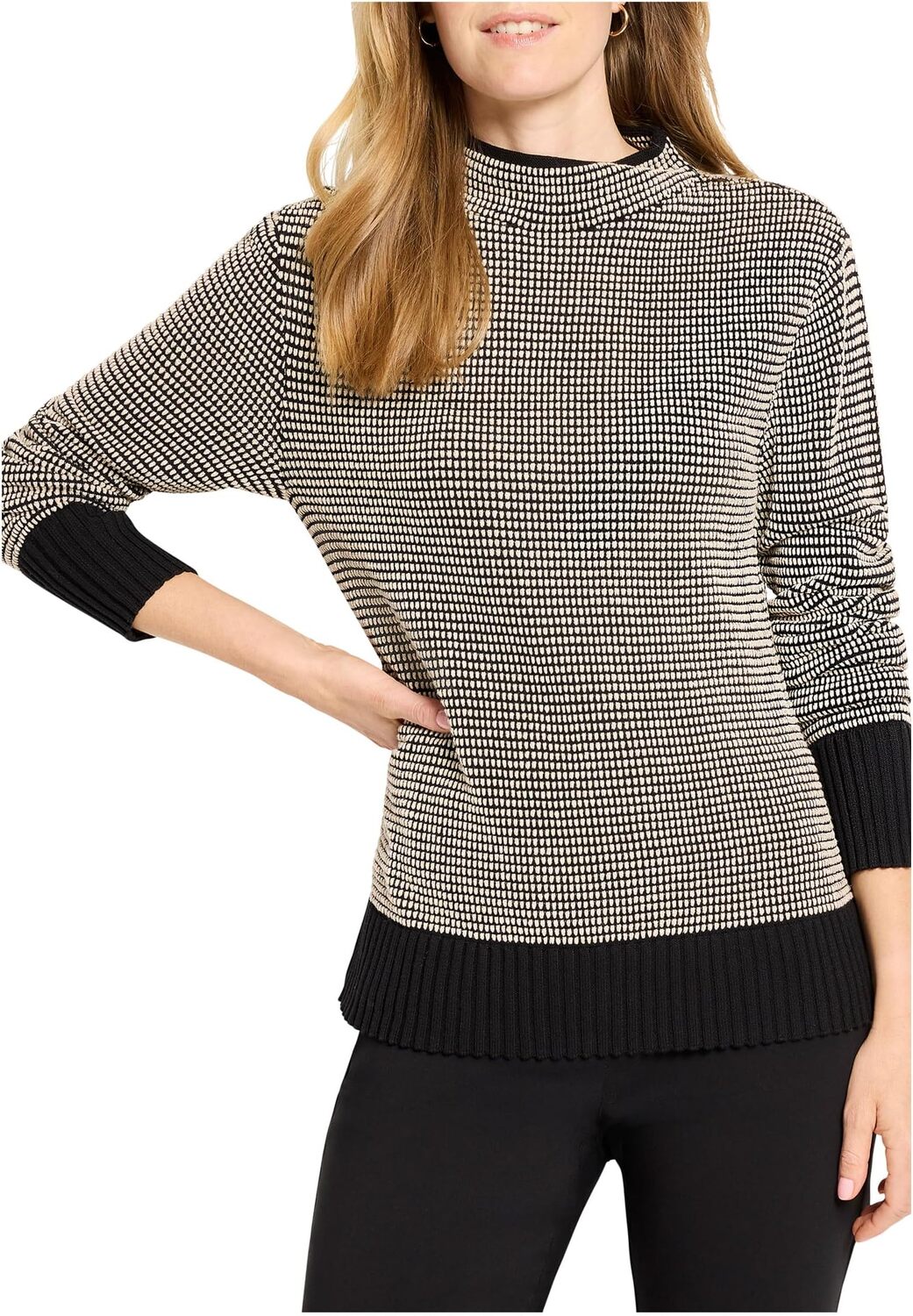 

Свитер NIC+ZOE Women's Petite Funnel Neck Pixel Knit Sweater, Black Multi