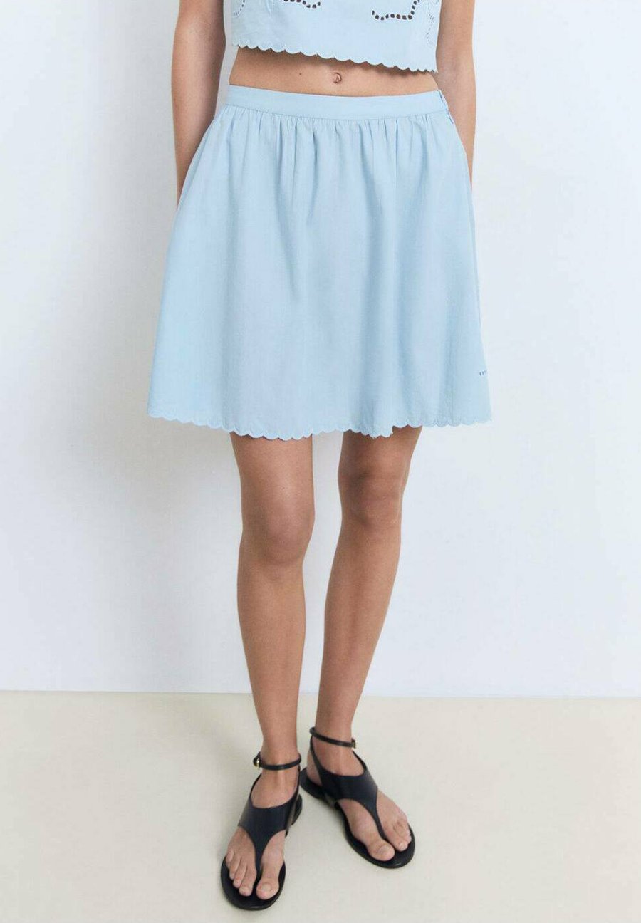 

Юбка Mango EMBROIDERED WITH SCALLOPED HEM, Light Blue