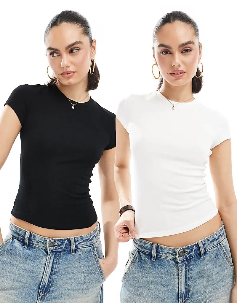 

Упаковка из 2 ребристых детских футболок черного и белого цветов Bershka