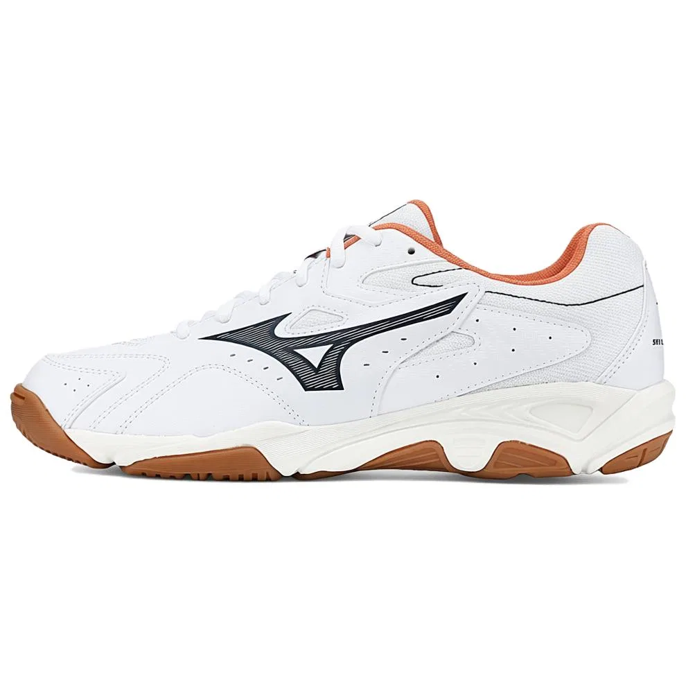 Кроссовки для бадминтона дышащие Mizuno бело-коричнево-оранжевые