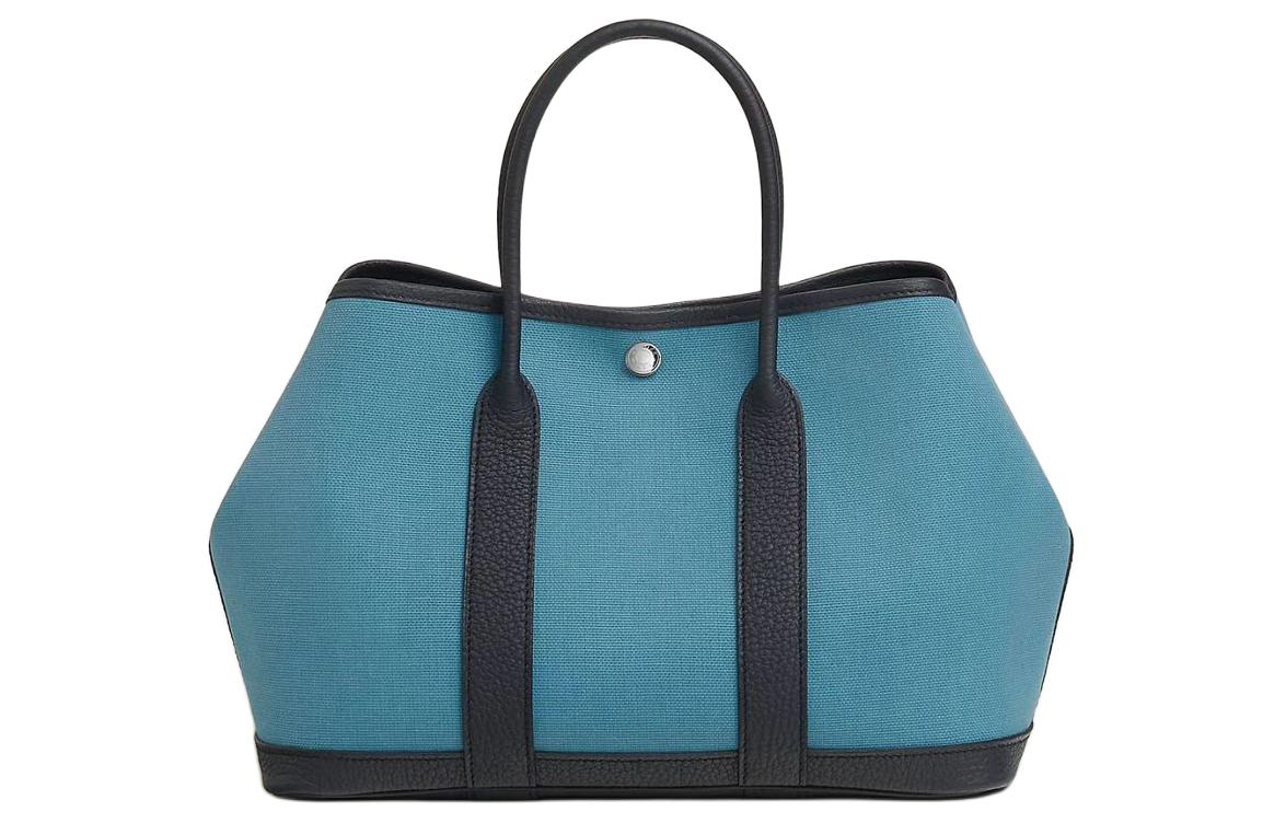 

HERMES Сумка садовая джинсовая синяя из холста с кожаными вставками