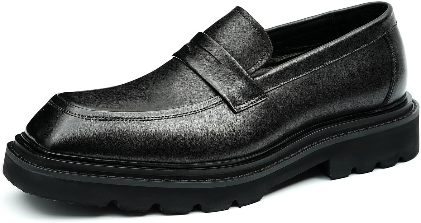 

Мужские лоферы Santimon, формальные кожаные лоферы-слипоны с монетным карманом, бизнес, свадьба, смокинг, повседневная легкая обувь, туфли с квадратным носком для мужчин, черный