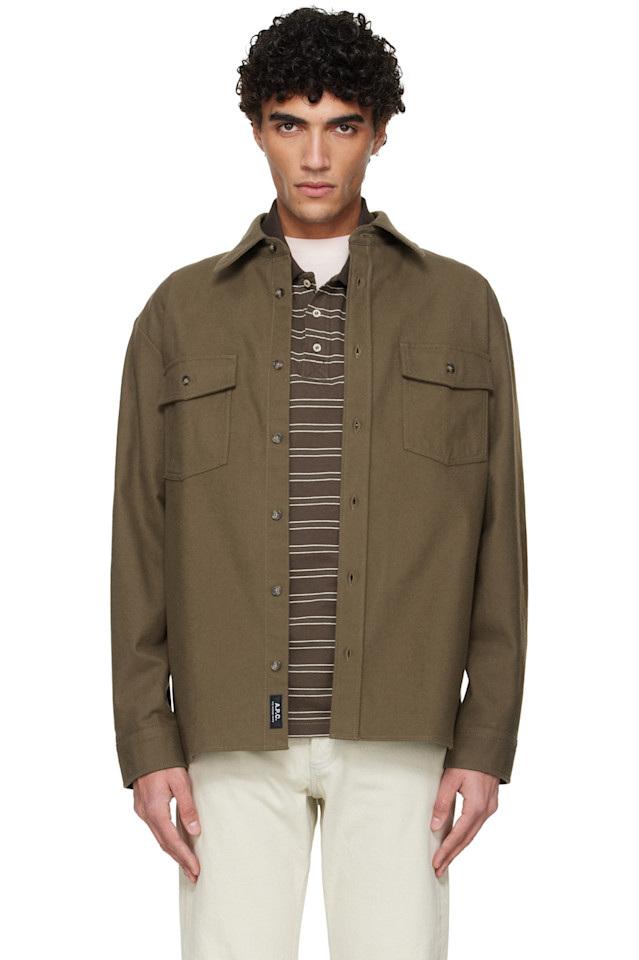 

Однотонная хлопковая рубашка-куртка A.P.C., хаки