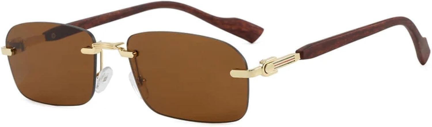 

Винтажные солнцезащитные очки без оправы для женщин и мужчин, роскошные, в стиле панк, с металлическими заклепками и зернистой текстурой дужек, защита от УФ-излучения UV400 TKKTLLT, Brown