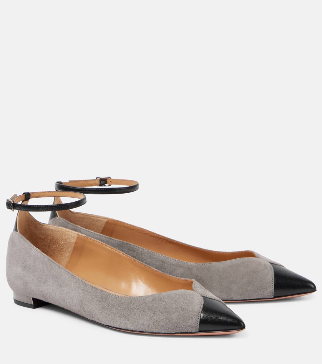 Балетки из замши цвета пино Aquazzura, цвет paris grey/black