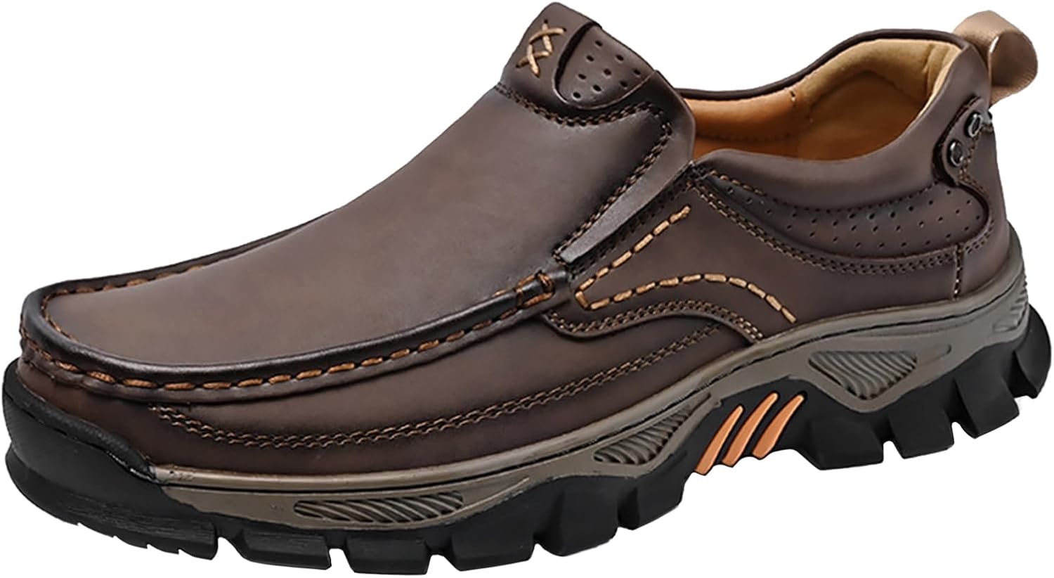 

Мужские кожаные лоферы без шнурков с противоскользящей подошвой, легкие и удобные, для бизнеса и повседневной носки, удобные, широкой посадки, рабочая обувь для активного отдыха и походов на улице Generic, темно-коричневый