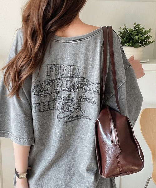 

Футболка оверсайз с широким вырезом, винтажная обработка, двусторонняя вышивка, 100% хлопок Classicalelf, светло-серый