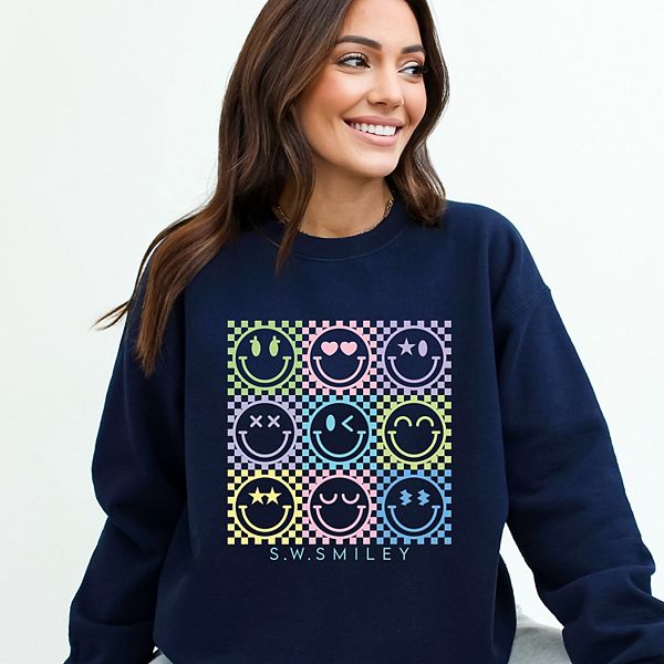 

SWSmiley клетчатый неоновый женский графический свитшот Simply Sage Market, True Navy