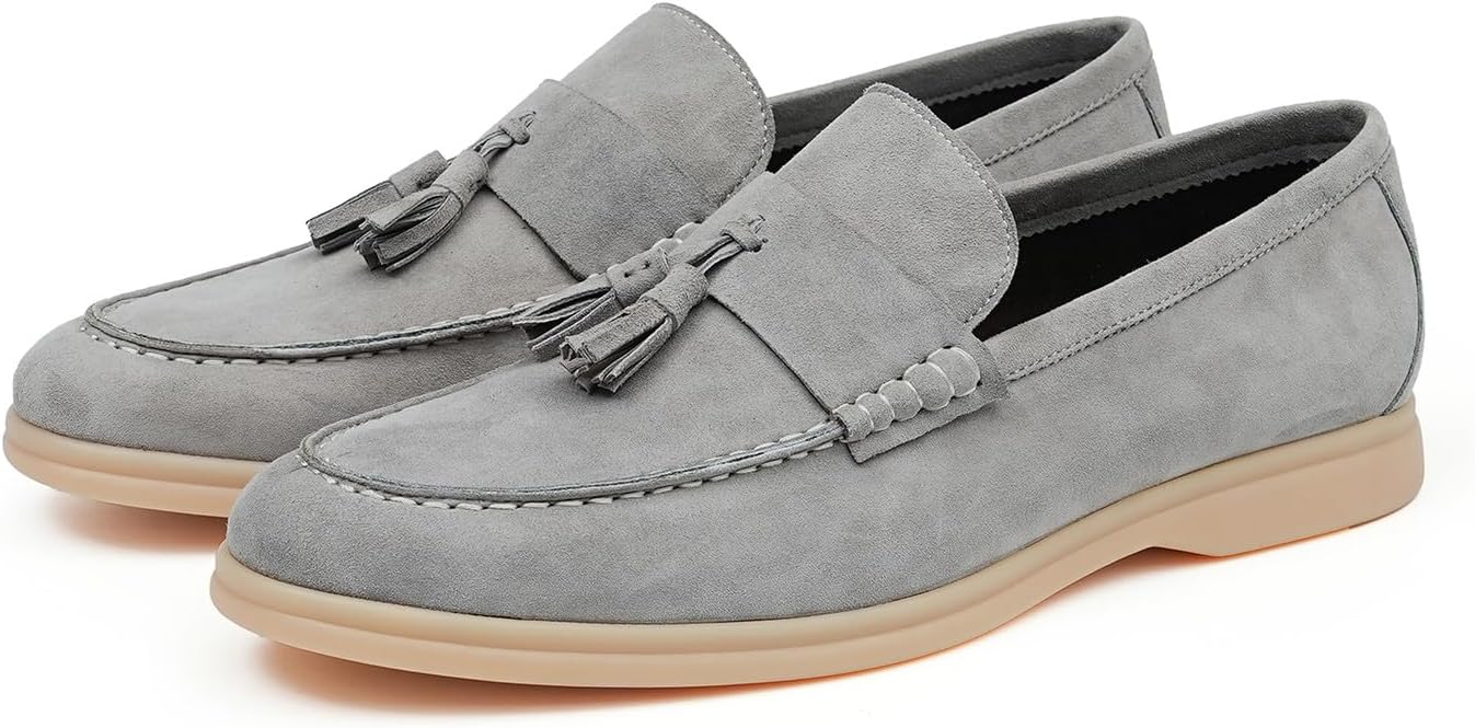 

Мужские замшевые лоферы Santimon с кисточками, мокасины на липучке с мягкой подошвой - удобная повседневная и бизнес-обувь, стильная для свадеб, путешествий и ежедневного ношения, серый
