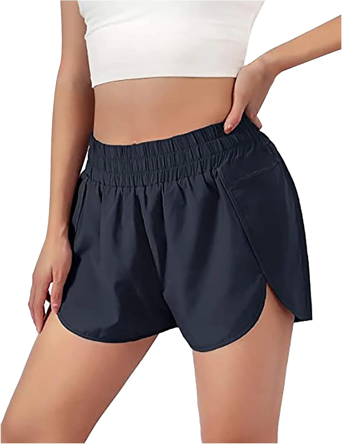 

Uillui женские шорты для тренировок 5" с карманами, высоким поясом и подкладкой