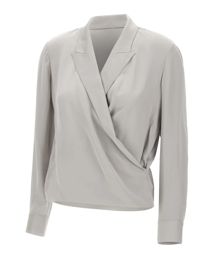 

Шелковая блузка с запахом, жемчужно-серый цвет. Theory, серый