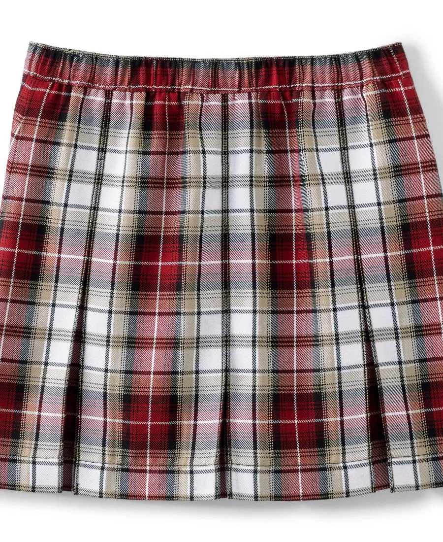 Детская клетчатая юбка-плиссе до колена Lands' End, garnet/хаки plaid — фото 3