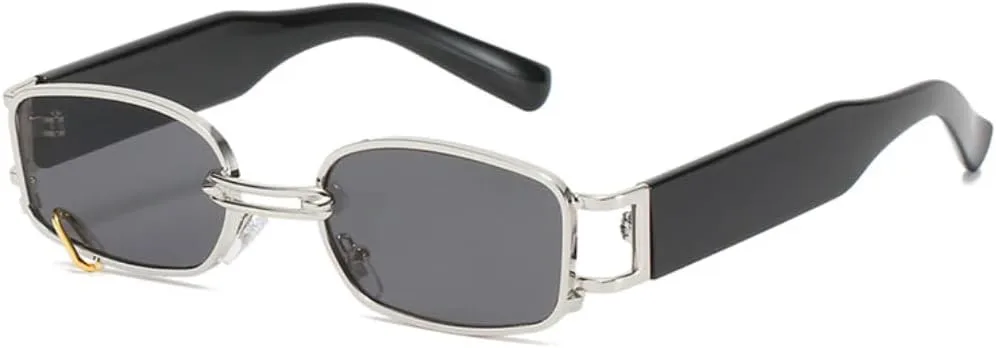 

Ретро-солнцезащитные очки прямоугольной формы для женщин и мужчин в стиле панк с металлическим кольцом, защита от УФ-излучения UV400 UATXTAU, Silver Gray