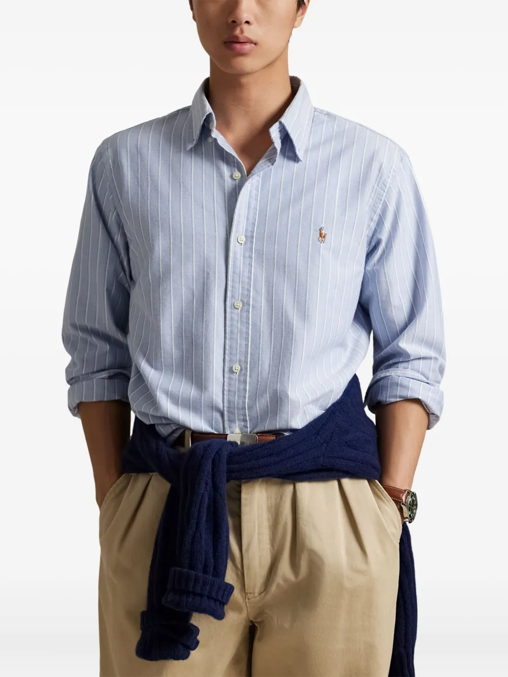 Полосатая рубашка Оксфорд POLO RALPH LAUREN, синий — фото 3