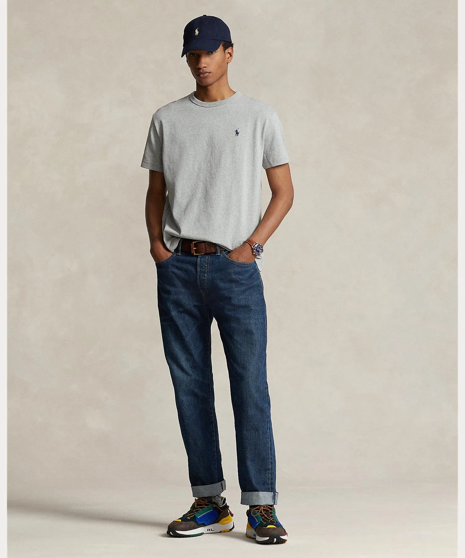 Унисекс футболка из хлопка POLO RALPH LAUREN классического кроя серая — фото 3