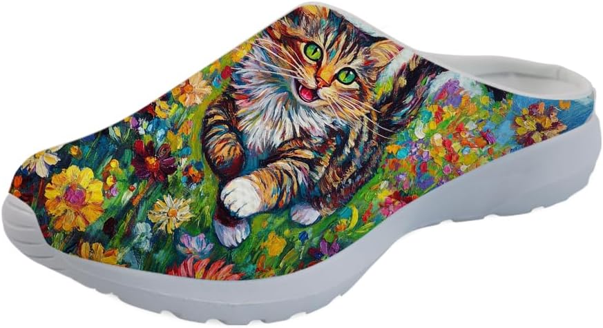 

Женские сабо Forchrinse с принтом кошки, мужские кроссовки-тапочки Kitten для прогулок, с поддержкой свода стопы, садовые сабо с ортопедической стелькой, Running Cat Floral Garden