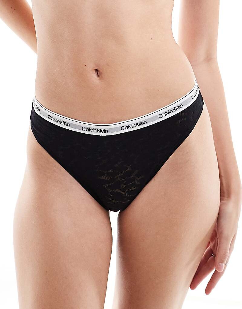 

Черные кружевные стринги с высоким логотипом Calvin Klein Modern Logo