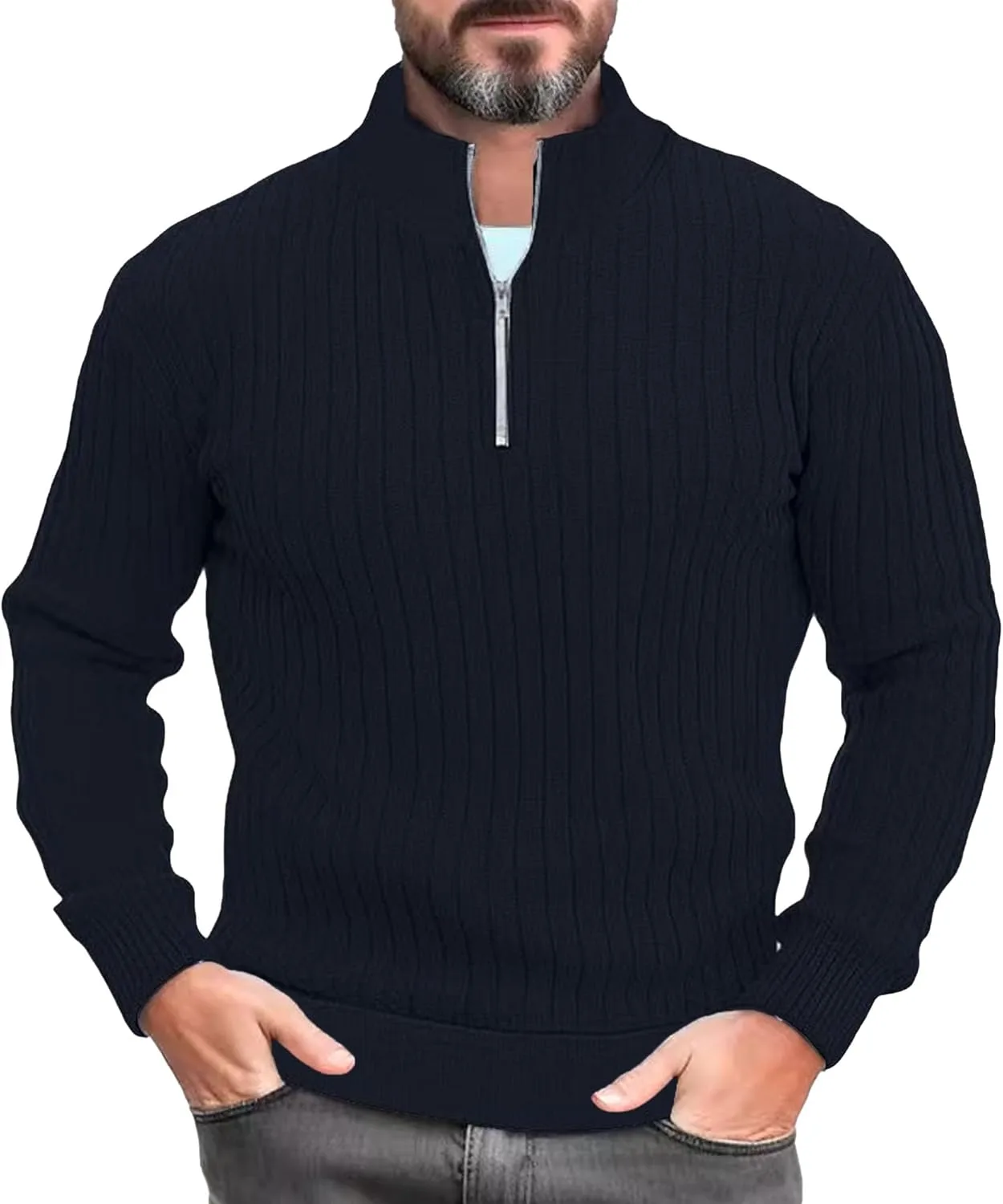 

Мужской свитер Slim Fit с полузастежкой-молнией и воротником-стойкой